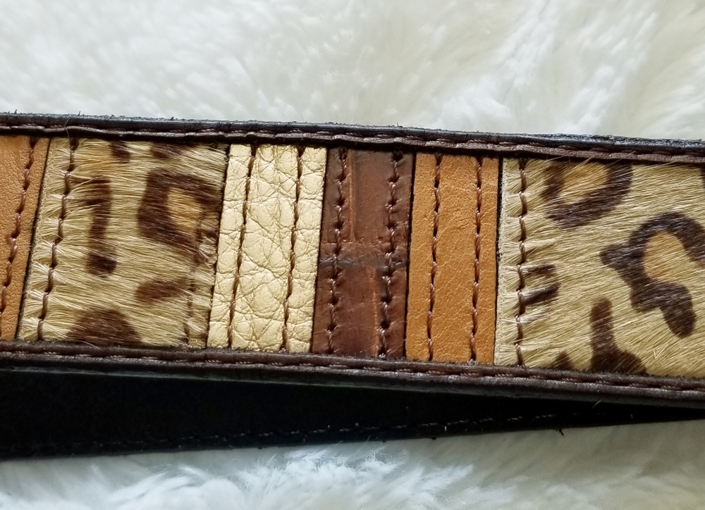 FOSSIL RARE LEATHER PATCHWORK BELT - Picture 3 of 7